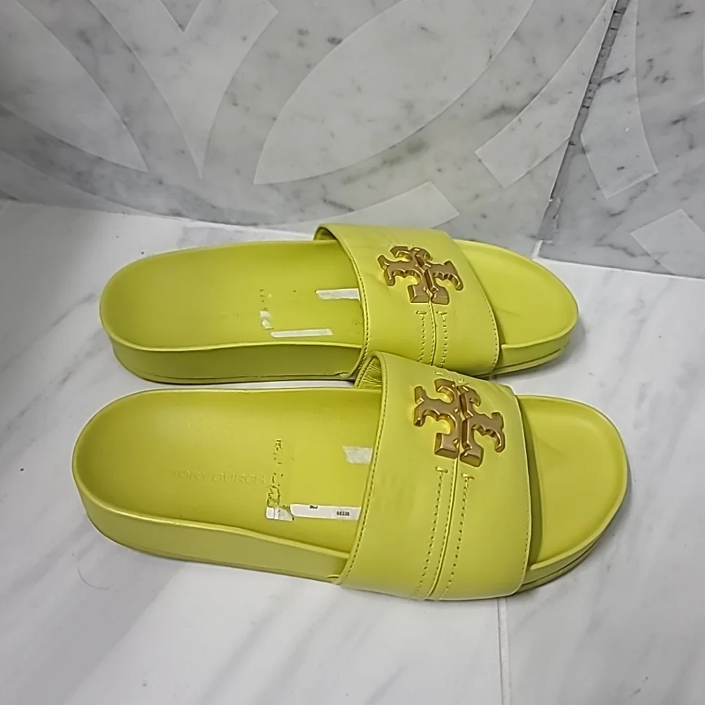 Tory Burch Everly Anatomic Cloud Leather Slide Sandals Yuzu 88336 Size 6.5